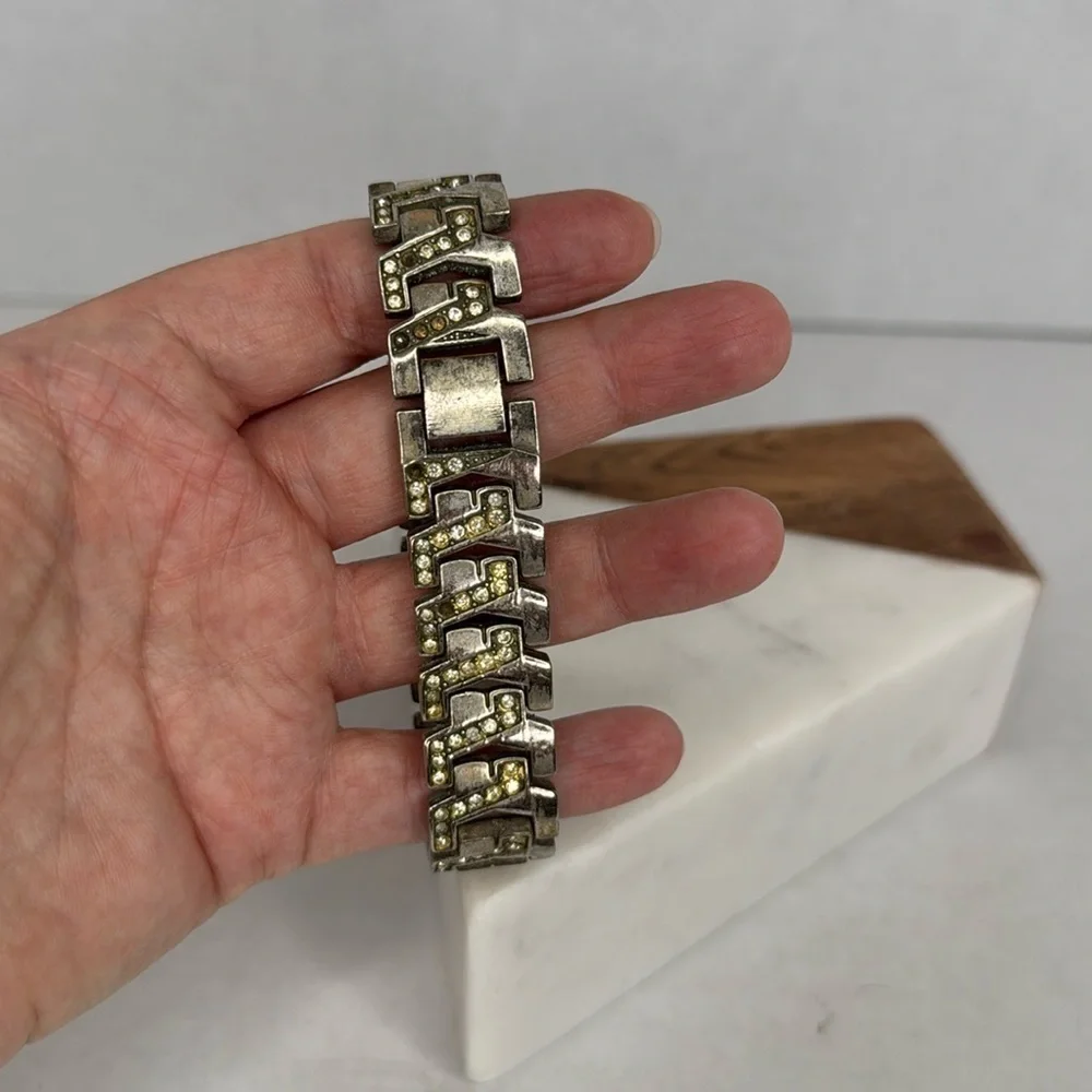 Vintage Art Deco bracelet 1930s-1940s clear Rhinestone glass chrome plate C22